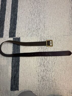 Buck Mason Brown Leather Belt with Brass Gold Buckle Classic Minimalist USA Made